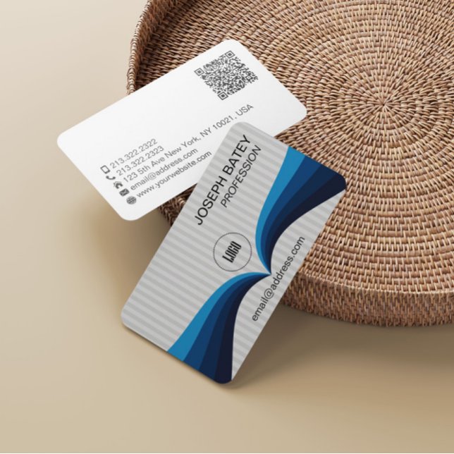 Tarjeta De Visita Moderno y elegante código QR de onda azul profesio (Subido por el creador)