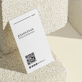 Tarjeta De Visita Moderno y elegante código QR negro y blanco minima
