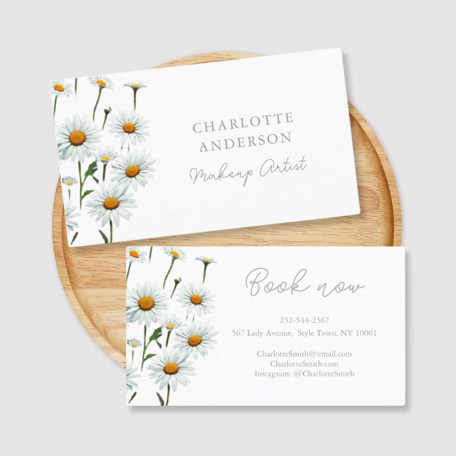 Tarjeta De Visita Moderno y elegante Daisy Blanco Floral Trendy Busi (Subido por el creador)