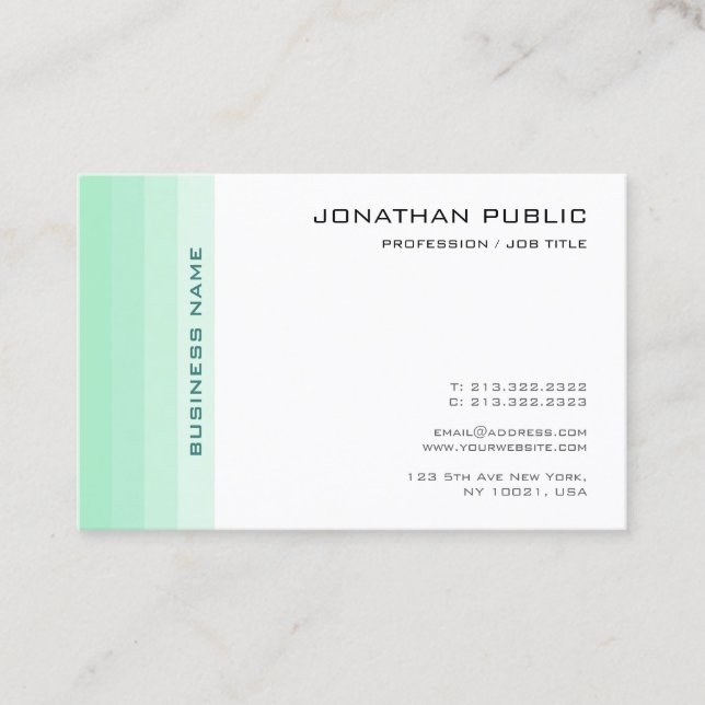 Tarjeta De Visita Moderno y elegante de moda Mint Green White Simple (Anverso)
