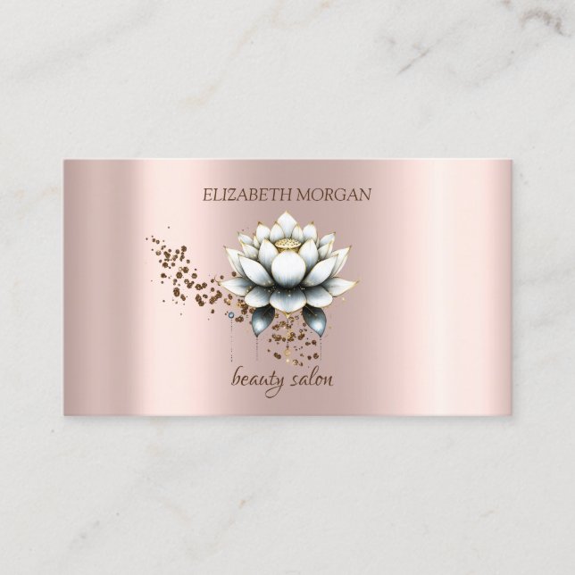 Tarjeta De Visita Moderno y elegante Diamantes Blancos Lotus (Anverso)