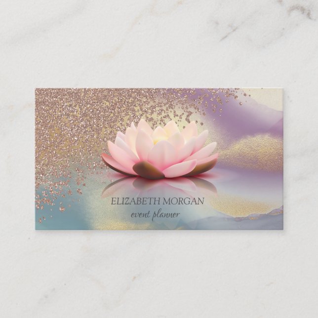 Tarjeta De Visita Moderno y elegante Diamantes Lotus Purpurina Holog (Anverso)