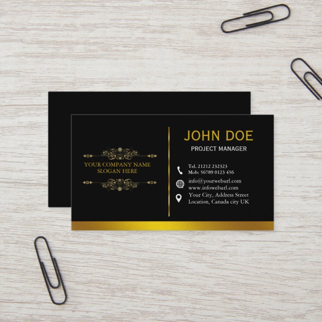 Tarjeta De Visita Moderno y elegante diseñador de oro negro profesio (Anverso/Reverso In Situ)