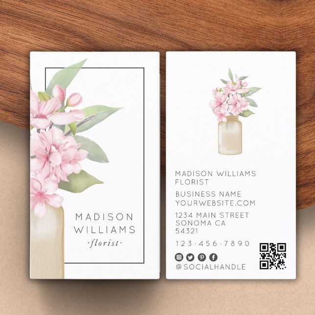 Tarjeta De Visita Moderno y elegante diseño floral florista código Q (Subido por el creador)