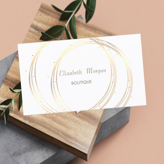 Tarjeta De Visita Moderno y elegante estilo, blanco, círculos dorado (Subido por el creador)