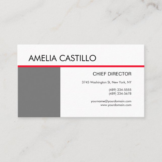 Tarjeta De Visita Moderno y elegante estilo contemporáneo blanco gri (Anverso)