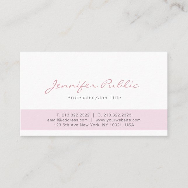 Tarjeta De Visita Moderno y elegante estilo de diseño rosado blanco  (Anverso)