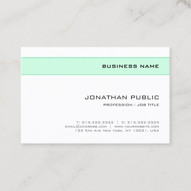 Tarjeta De Visita Moderno y elegante estilo de moda Mint Verde Blanc (Anverso)