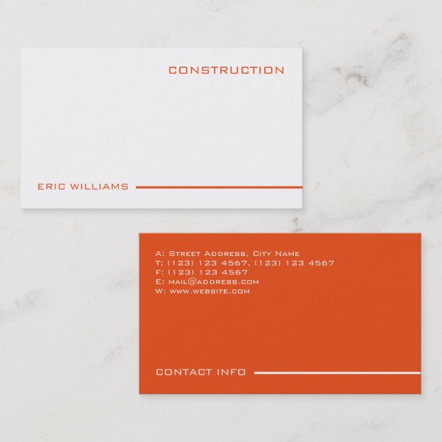 Tarjeta De Visita Moderno y elegante estilo naranja (Anverso / Reverso)