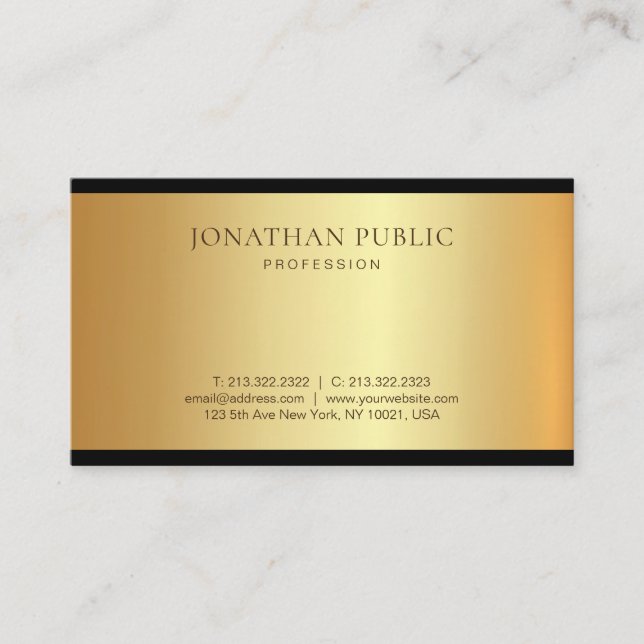 Tarjeta De Visita Moderno y elegante Glamour de oro negro profesiona (Anverso)