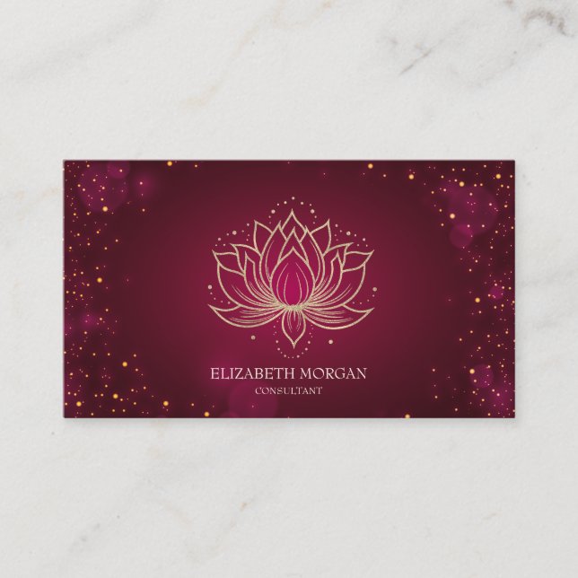 Tarjeta De Visita Moderno y elegante Gold Lotus Red (Anverso)
