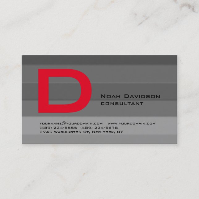 Tarjeta De Visita Moderno y elegante Gray Red Monograma Profesional (Anverso)