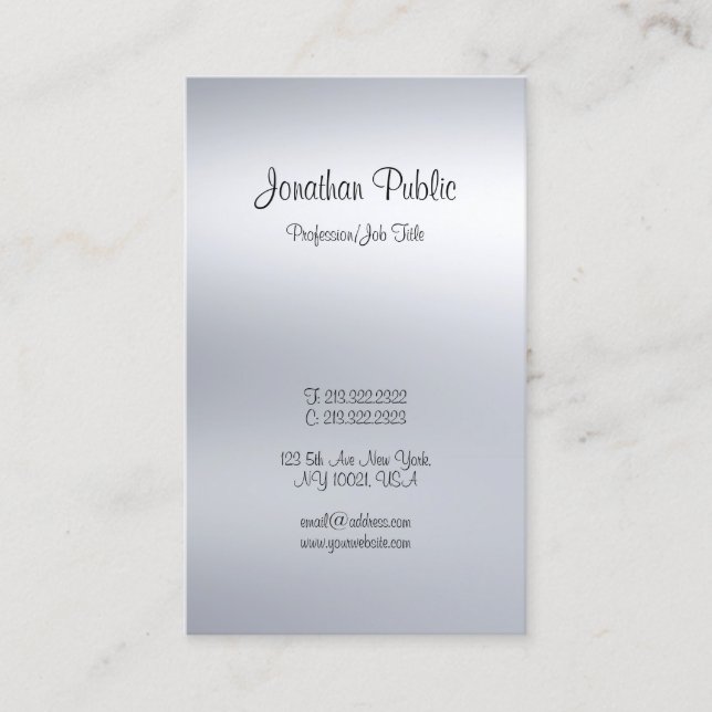 Tarjeta De Visita Moderno y elegante guión manuscrito plateado (Anverso)