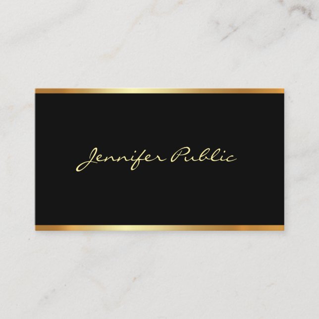 Tarjeta De Visita Moderno y elegante guión profesional de oro negro (Anverso)