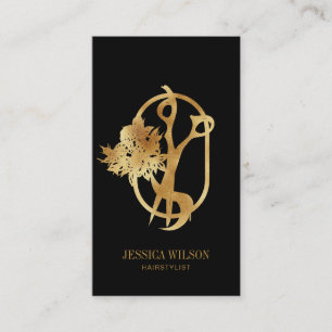 Tarjeta De Visita Moderno y elegante Hairstylista de oro tijeras QR 