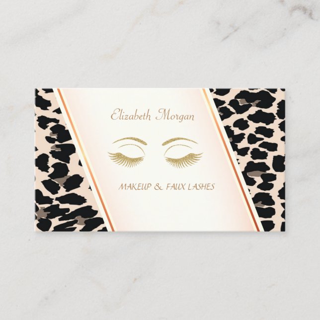 Tarjeta De Visita Moderno y elegante, Leopard Print, Lashes (Anverso)