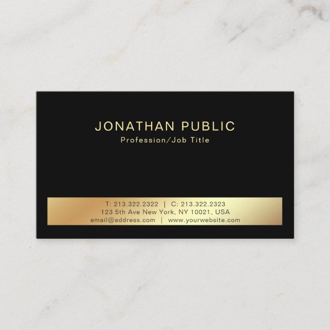 Tarjeta De Visita Moderno y elegante Llanto Profesional de Oro Negro (Anverso)