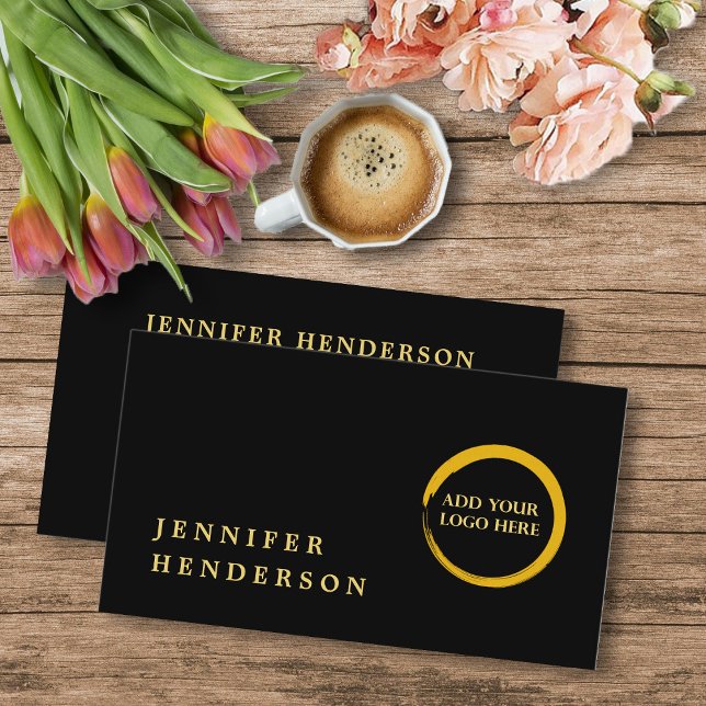 Tarjeta De Visita Moderno y elegante logo profesional en negro y oro (Modern stylish black and gold add logo professional business card.)