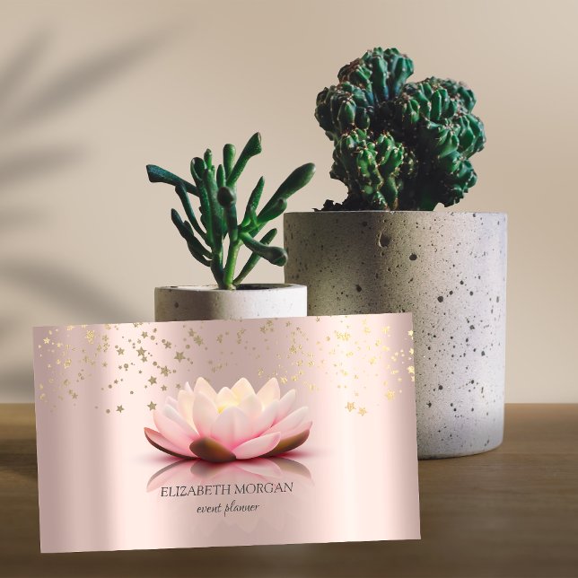 Tarjeta De Visita Moderno y elegante Lotus Gold Stars Rosa Gold (Subido por el creador)