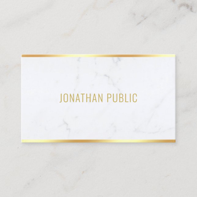 Tarjeta De Visita Moderno y elegante Marble Blanco Gold Textos Profe (Anverso)