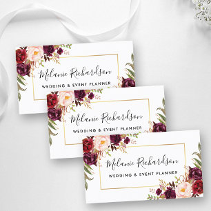 Tarjeta De Visita Moderno y elegante marco dorado floral de Borgoña