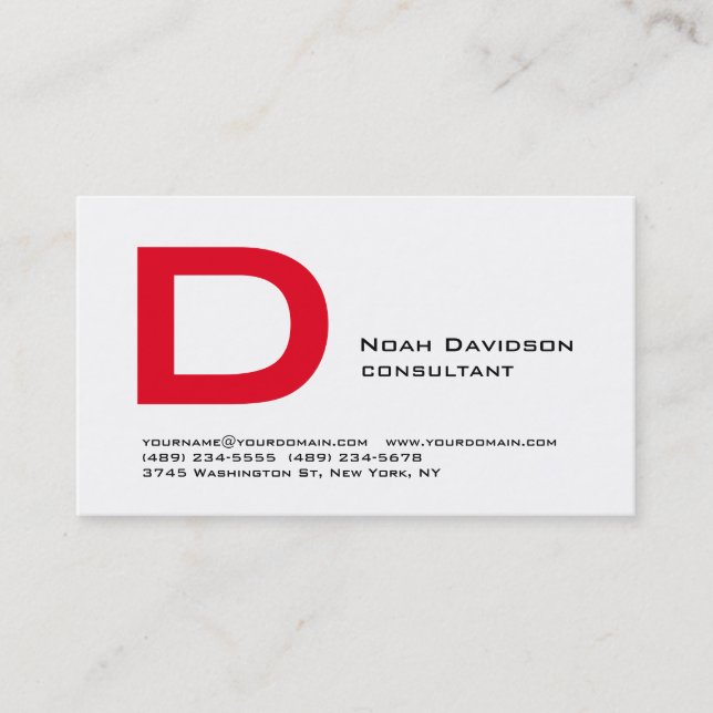 Tarjeta De Visita Moderno y elegante Monograma blanco rojo profesion (Anverso)