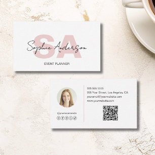 Tarjeta De Visita Moderno y elegante Monograma Blanco Rosa