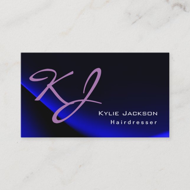 Tarjeta De Visita Moderno y elegante Monograma Blue Trendy Hairdress (Anverso)