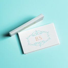 Tarjeta De Visita Moderno y elegante Monograma Boho Blue Frame