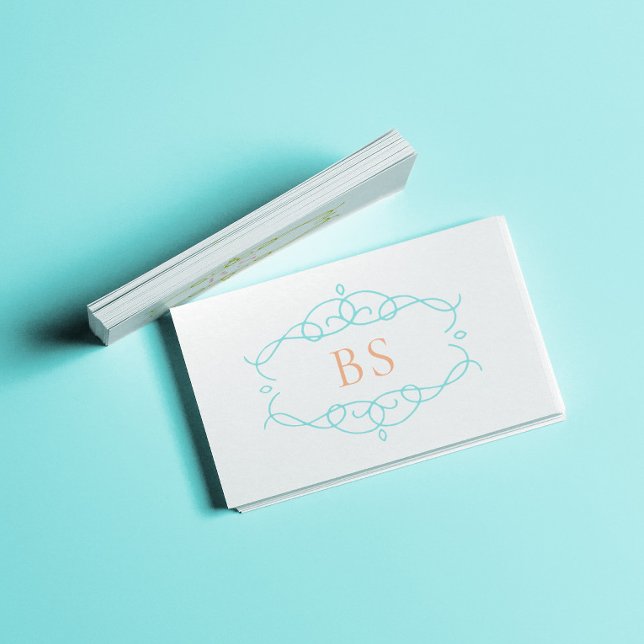 Tarjeta De Visita Moderno y elegante Monograma Boho Blue Frame (Subido por el creador)