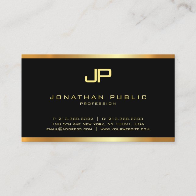 Tarjeta De Visita Moderno y elegante Monograma dorado Glamoroso Lujo (Anverso)