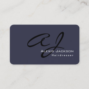 Tarjeta De Visita Moderno y elegante Monograma Dorado Gris Azul pelu