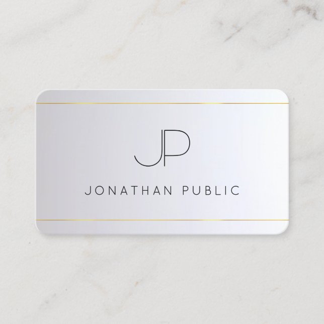 Tarjeta De Visita Moderno y elegante Monograma dorado plateado redon (Anverso)