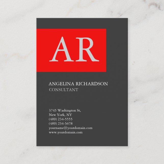 Tarjeta De Visita Moderno y elegante Monograma Elegante Rojo Gris (Anverso)