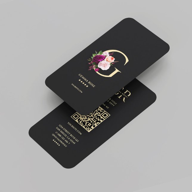 Tarjeta De Visita Moderno y elegante Monograma G Floral Oro Negro (Modern Elegant Monogram G Floral Black Gold Business Card
)