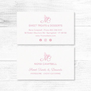 Tarjeta De Visita Moderno y elegante Monograma Girly Bebé Mariposa R