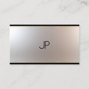 Tarjeta De Visita Moderno y elegante Monograma Glam Único Oro Plata
