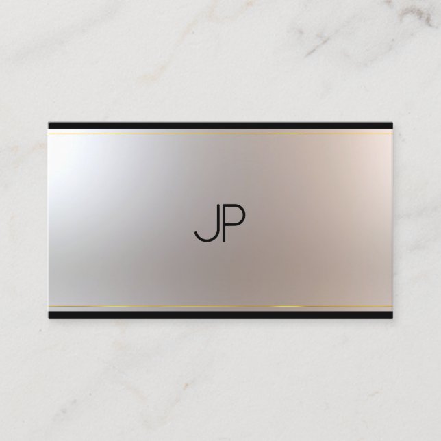 Tarjeta De Visita Moderno y elegante Monograma Glam Único Oro Plata (Anverso)