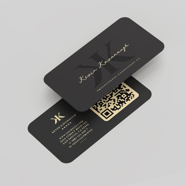 Tarjeta De Visita Moderno y elegante Monograma K Profesional Oro Neg (Modern Elegant Monogram K Professional Consultant Black Gold Business Card
)