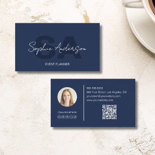 Tarjeta De Visita Moderno y elegante Monograma Navy Blue Professiona