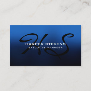 Tarjeta De Visita Moderno y elegante Monograma negro azul profesiona