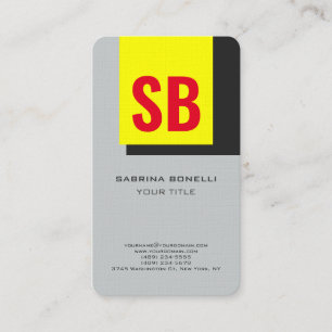 Tarjeta De Visita Moderno y elegante Monograma Rojo amarillo Gris