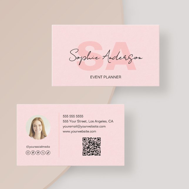 Tarjeta De Visita Moderno y elegante Monograma Rubor Rosa (Modern Elegant Monogram Blush Pink Business Card)