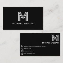 Tarjeta De Visita Moderno y elegante monograma simple negro brillant