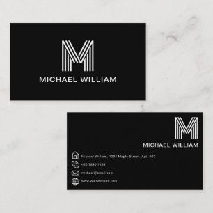 Tarjeta De Visita Moderno y elegante monograma simple negro brillant