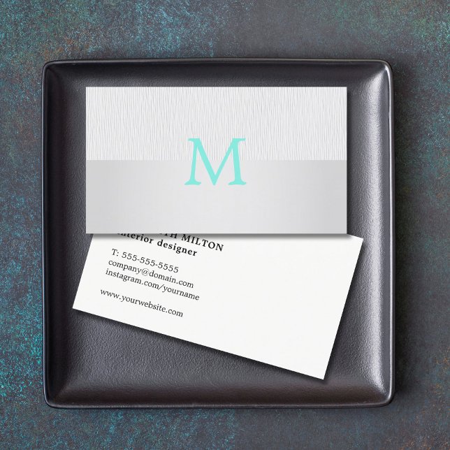 Tarjeta De Visita Moderno y elegante Monograma Turquesa Faux Silver (Subido por el creador)