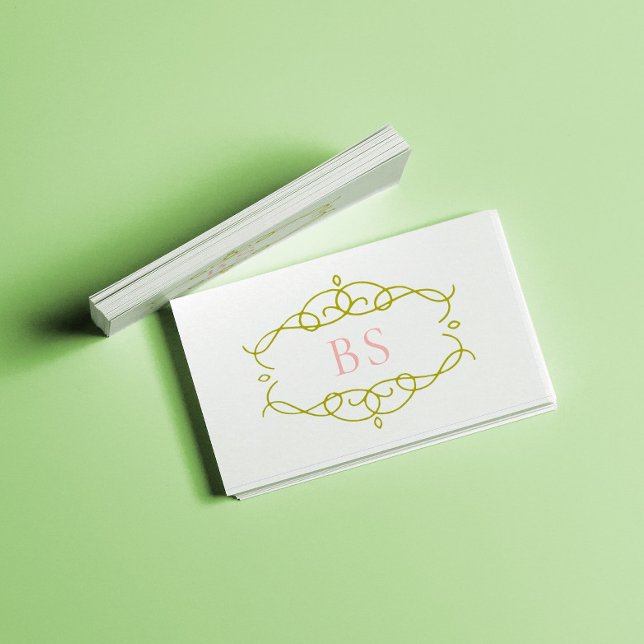 Tarjeta De Visita Moderno y elegante Monograma Verde Boho (Subido por el creador)
