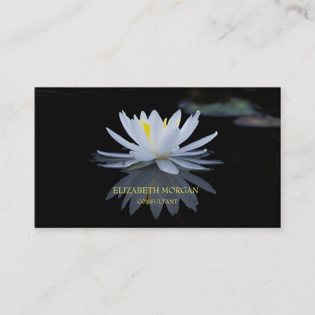 Tarjeta De Visita Moderno y elegante negro, blanco Lotus (Anverso)