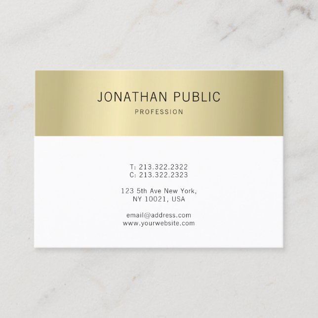 Tarjeta De Visita Moderno y elegante Oro Blanco Simple Profesional (Anverso)