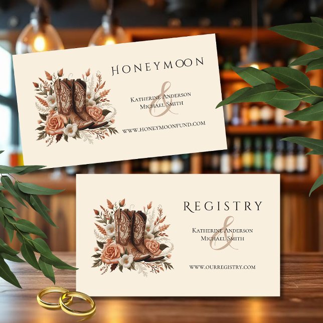 Tarjeta De Visita Moderno y elegante País Occidental - Flores (Modern Elegant Country Western- Flowers Business Card Registry and honeymoon fund)